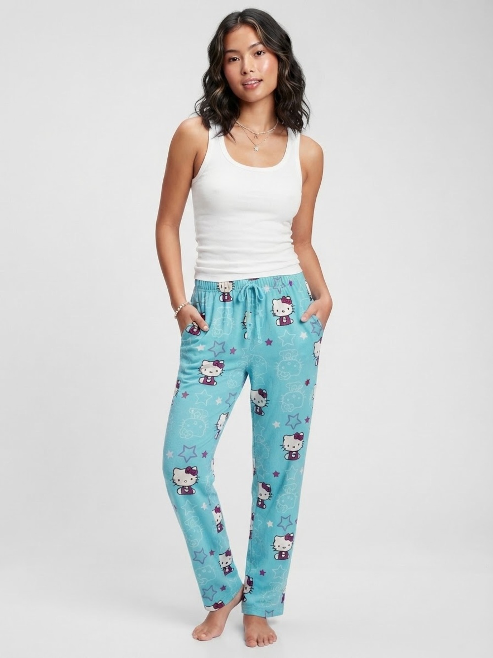 Sanrio Hello Kitty Blue Star Print 100% Cotton Pyjama Pants Size Medium